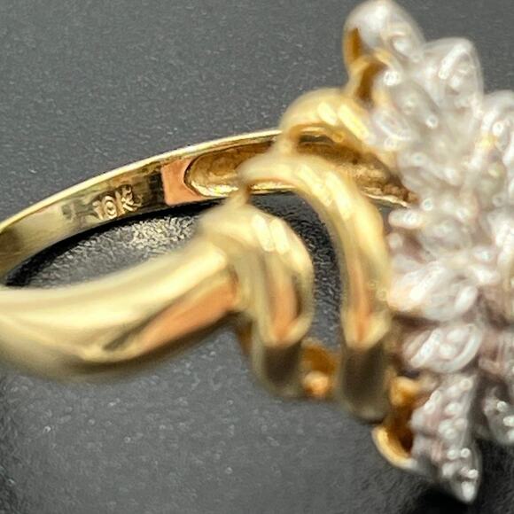 10K Yellow Gold Diamond Cluster Designer Estate 3.6g Vintage Style‎ Ring Sz 7.25 - Picture 6 of 11